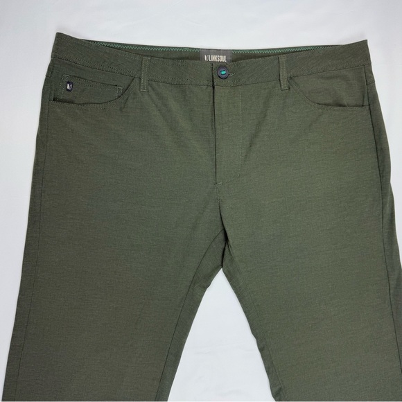 Linksoul Mens 5 Pocket Boardwalker Golf Pants 40 x 31 Olive Tapered Stretch B1 - Picture 4 of 9
